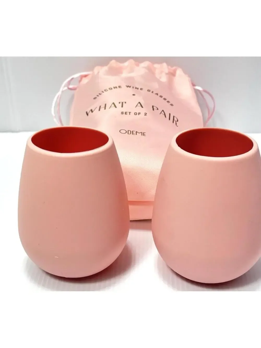 Odeme Silicone Wine Glasses Set of 2 Pink What A Pair Stemless Unbreakable NEW